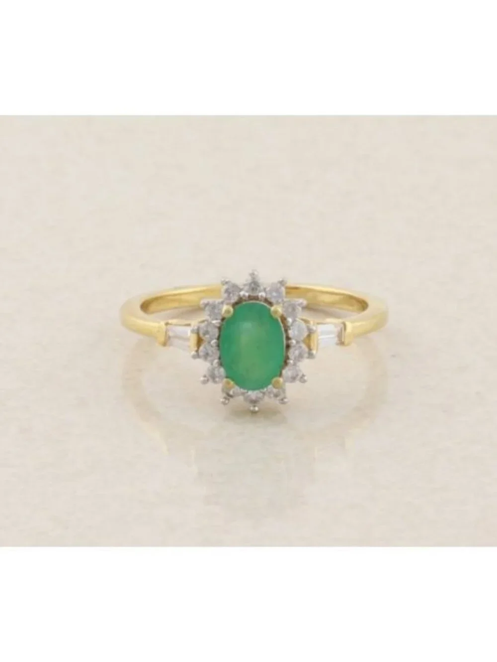 18k Gold Over Sterling Silver Natural Emerald & White Zircon Ring Size 8